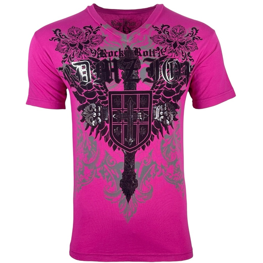 Raw State by Affliction Men's T-Shirt Harlow Biker Cross Y2K S-5XL